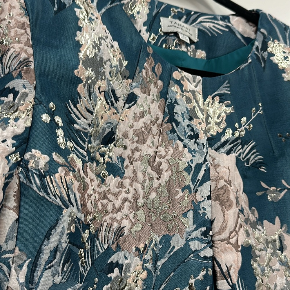 Tahari ASL Women's Floral-Jacquard Topper Jacket - Teal Pink jacket NEW 8 - Picture 6 of 10